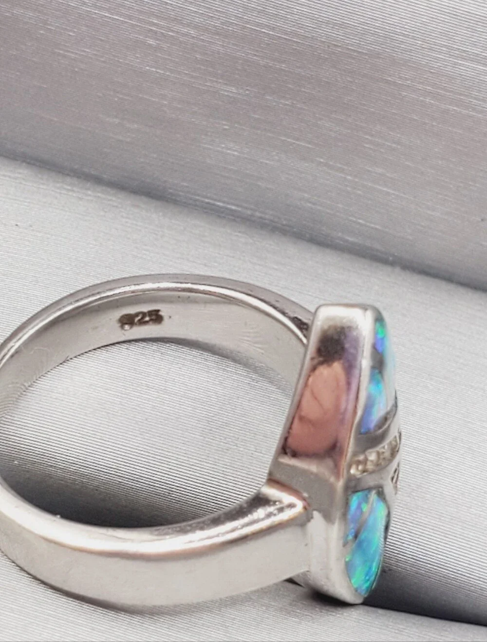 Blue Green Opal Inlay - 925 Sterling Silver Marquise Ring